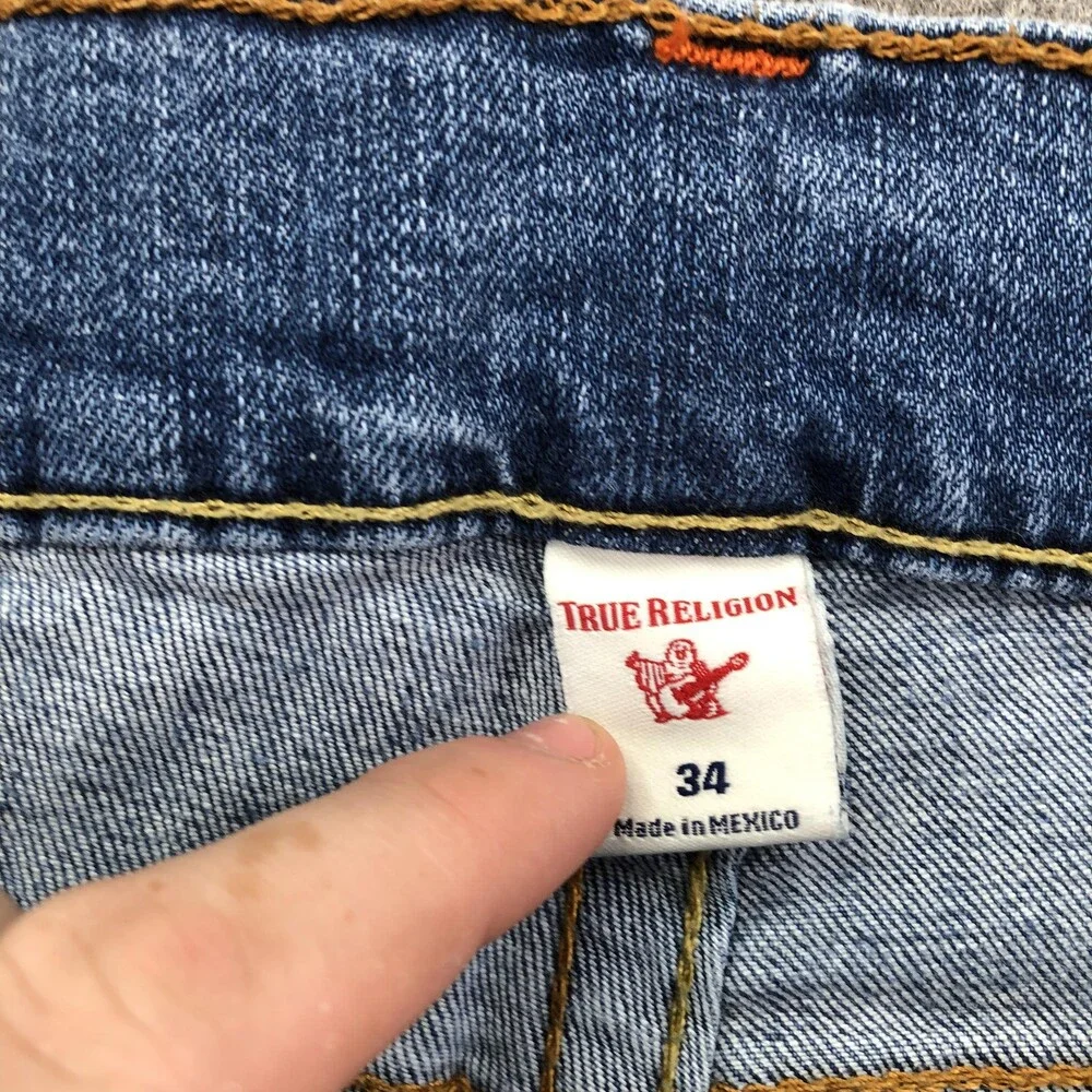 True Religion Geno Jeans Mens 34 Blue Medium Wash Relaxed Slim Straight Denim